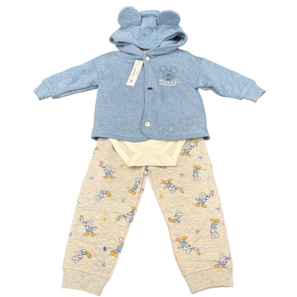Disney Baby 3-Piece Mickey Mouse Outfit Set18M Hooded Jacket Bodysuit‎ & Pants